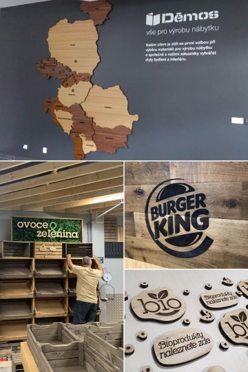 Stylové dřevěné cedule a aplikace pro nesvětelnou reklamu – přírodní, rustikální a skandinávský styl s možností zakázkové výroby na míru, ideální pro kavárny, hotely, kanceláře a další interiéry