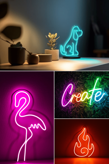 Neonové instalace pro interiérové prostory – stylové neonové nápisy a loga, které zvýrazní značku a dodají prostoru unikátní atmosféru. Instalace na zdi, konstrukcích či podkladech z kovu nebo plastu přitahují pozornost a vynikají svou odolností.