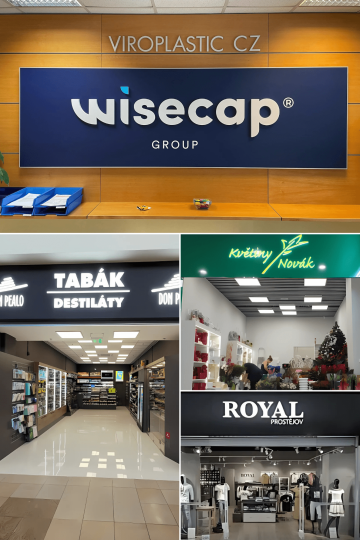 Interiérové světelné prvky pro veřejné prostory – ideální pro zvýraznění značky v kancelářských budovách, obchodních centrech, buticích, kadeřnictvích a restauracích. Svítící nápisy, loga a kazety INTARZIE zajišťují viditelnost a zanechávají trvalý dojem.